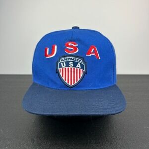 Vintage USA Soccer Hat Cap Snap Back Adjustable Blue Sports Panna Adult